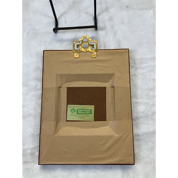 Vintage Signed Chinese Hand Painted Landscape Porcelain Tiles Birds Brass Hanger - Picture 9 of 10